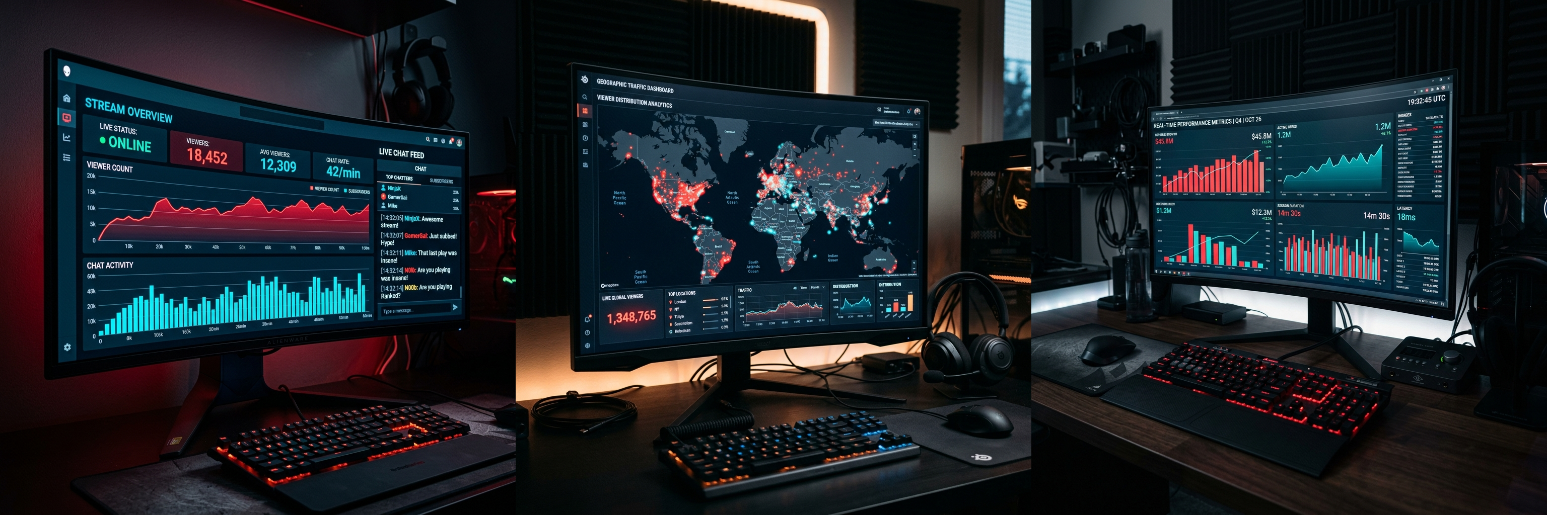 Live stream monitoring dashboard showing real-time viewer counts and diamond flow